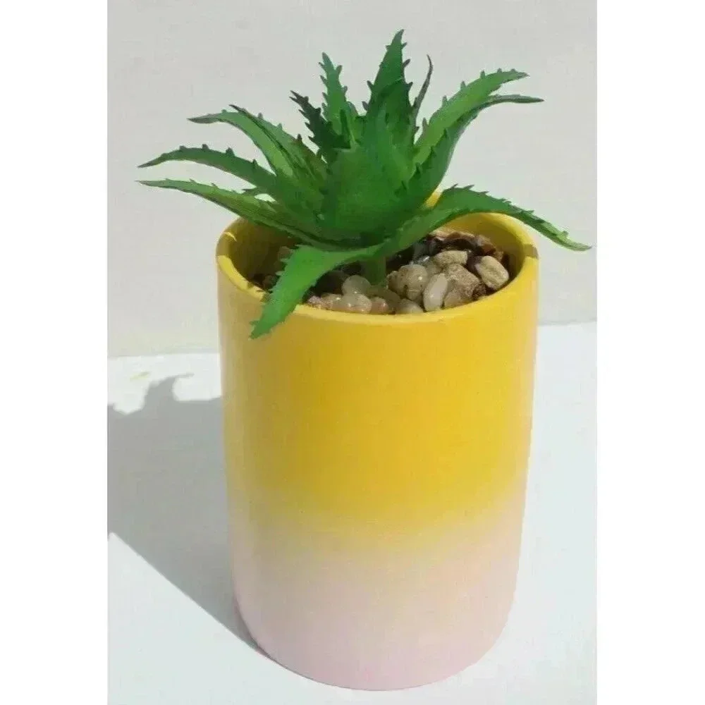 NEW Yellow / Pink Happy Halloween Pumpkin Ceramic Planter Plot W/ Succulents